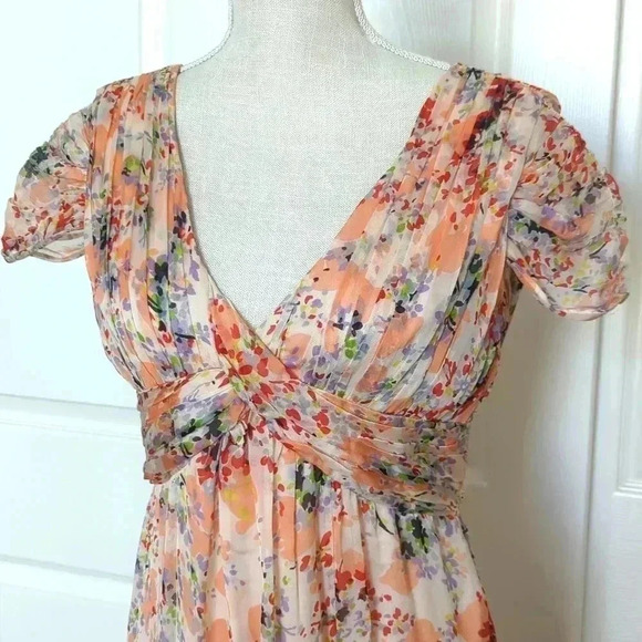 Zara Pink and Peach Floral Maxi V-Neck Dress - Picture 5 of 10
